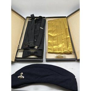 Vintage U.S. Navy Gold and Black Cummerbunds & Suspenders & Cap